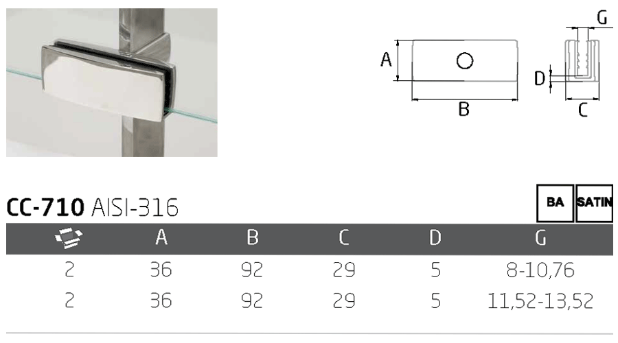 Plano de pinza para vidrio inferior CC-710 comenza