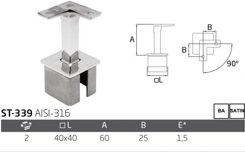 Soporte de pasamanos de acero inoxidable ST-339 - Comenza 